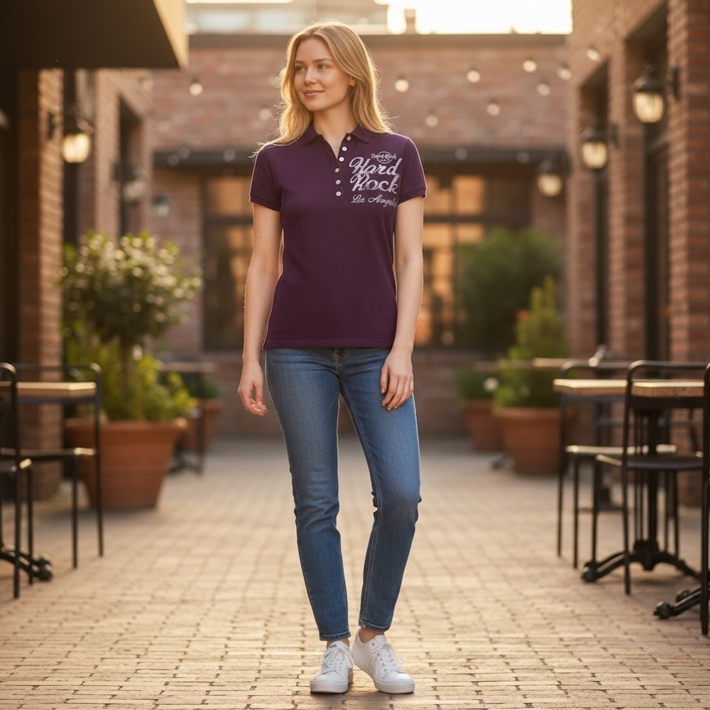 Hard Rock Cafe Los Angles Purple Polo Shirt